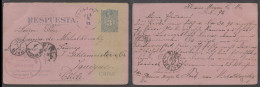 CHILE - Stationery. 1892 (2 Feb). USA Florence Morgan County, Missouri - Iquique (13 Mar). REPLY HALF 3c Blue Pink Stat  - Chile