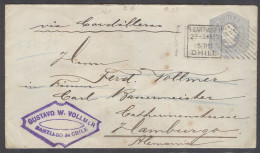 CHILE - Stationery. 1900 (23 Feb). Santiago - Germany, Hamburg (22 March). 10c Grey Blue Stat Env. Via Cordillera. - Chile