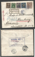 CHILE - Stationery. 1914 (27 May) Valdivia - Germany, Hamburg. Registered 10c Brown Stat Env + 4 Adtls Blue Cds. - Chile