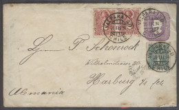 CHILE - Stationery. 1894 (28 March). Valp - Germany, Hamburg (1 May). 5c Lilac Stat Env Early Type Paper With Lines At 3 - Chile