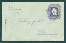 CHILE - Stationery. 1886 (12 Feb). Casa Blanca - Valp (13 Feb). 5c Lilac On Bluish Diagonal Quadille Paper Stat Env Smal - Chile