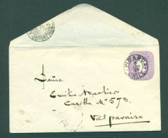 CHILE - Stationery. 1895 (8 Jun). Pisagua - Valp (14 June). 5c Lilac Stat Env 141x82, NY II, K, Paper Wmk Diagonally 315 - Chile