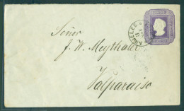 CHILE - Stationery. 1885 (3 May). Anjeles - Valp (5 May). 5c Intense Lilac Stat Env Watermark Quadrille Paper 25º Degree - Chile