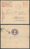 CHILE - Stationery. 1910. Santiago - Bolivia. 15c Violet Stat Env. Crossed Out As R-usage For International Rate Usage + - Chile