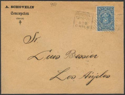 CHILE. 1901 (12 Ene). Concepcion - Los Angeles. Provisional Period. Env Fkd 5c Impuesto. VF. Arrival Cds. - Chile