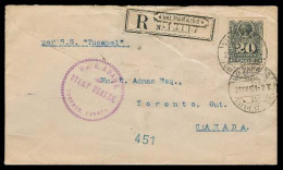 CHILE. 1901. Valp.-Canada. Reg Fkd Env. 20c Single. SS Tucapel. Via NY Sunk Near Mollendo 1911 With 31 Lives Lost. F-VF. - Chile