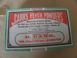 Antique Original Faux Médecine Guérit Tout , Carrs Fever Powders NE PAS UTILISER - Equipo Dental Y Médica