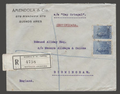 Argentina - XX. 1912 (3 April). BA - UK / Birmingham (25 April). Reg Fkd Env R-label. Via SS Cap Ortagal. - Autres & Non Classés