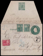 Argentina - Stationery. 1900. Santa Fe / Sucursal Puerto - Germany. Invalid 5c Green Taxed + 3 Adtls Stamps. Scarce Usag - Autres & Non Classés