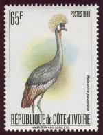 T.-P. Gommé Dentelé Neuf** - Oiseaux Et échassiers Grue Couronnée Balearica Pavonina - N° 565C (Yvert) - RCI 1980 - Costa D'Avorio (1960-...)