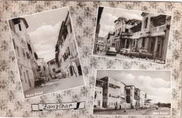 Real Photo Multi View Zanzibar Main Road , Post Office  Written 1962 Not Stamped American Cars - Tanzania