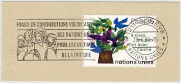 UNO Genève 1986, Flaggenstempel Fonds Victimes De La Torture / Opfer Naturkatastrophen - ONU