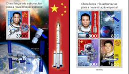 Guinea Bissau 2021, Space, Chinese Astronauts, Flags, 4val In BF +BF - Guinea-Bissau