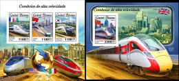 Guinea Bissau 2021, Speed Trains II, Flags, 3val In BF+BF IMPERFORATED - Guinea-Bissau