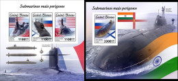 Guinea Bissau 2021, Submarines II, Flags, 3val In BF+BF IMPERFORATED - Guinea-Bissau