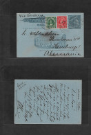 CHILE - Stationery. 1912 (4 May) Arica - Alemania, Hamburgo. 3c Grey / Bluish Stat Card + 2 Adtl. Via Panama. Fine. - Chile