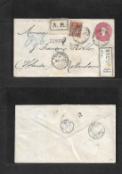 CHILE - Stationery. 1892 (19 Dec) Santiago - Netherlands, Rotherdam (4 Jan 93) Registered AR 15c Rose + 25c Perce Adtll, - Chile