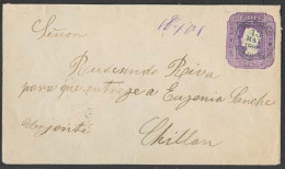 CHILE - Stationery. 1886 (13 Mayo). Parral - Chillan. 5c Violet Stat Env. Quadrille Paper. Type / V-b + Arrival. VF And  - Chile