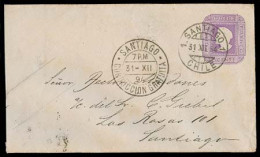 CHILE - Stationery. 1894. Santiago Local Usage 5c Stat Env. ABN 1889. Wmk Laid Frame Lines 18,5 Mm. 140 X 81 Mm. VF. - Chile