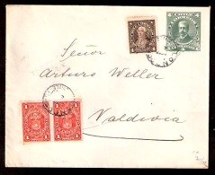 CHILE - Stationery. 1913 (17 June). Longoche - Valdivia. 4c Stat Env + Adtl, Incl. 2 Fiscal Provisional. VF. - Chile