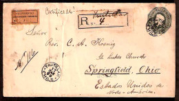 CHILE - Stationery. 1899. Frutillar - USA. Registr Stat Env. / 2 Labels. Xtraordinary Town Overseas Usage. - Chile