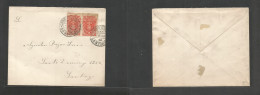 CHILE. 1900 (9 Dec) Stgo Local Usage. Provisional Fiscal Postal Usage. 1c Red Hong Pair, Tied Cds. Fine Scarce Usage, Fu - Chile