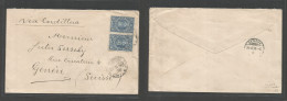 CHILE. 1900 (22 Nov) 2nd Provisonal Period. Valparaiso - Switzerland, Geneva (24 Dec) Via Cordillera 5c Blue Tax Stamps  - Chile