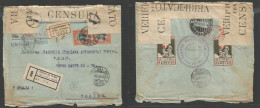 CHILE. 1915 (27 Aug) Viña Del Mar - Torino, Italy (30 Sept) Registered Multifkd Reverse WWI Patriotic Labels + Censorshi - Chile