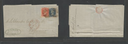CHILE. 1873 (31 March) Coquimbo - Valparaiso. E Fkd 5c Red + 10c Blue, Tied Cork, Red Cds. Opportunity. - Chile