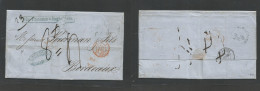 CHILE. 1851 (25 Dec, Christmas Day) Valparaiso - France, Bordeaux (1 Marzo) Stampless EL With Contains, Box Blue "Via Pa - Chile