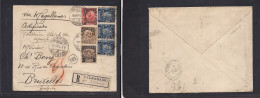 CHILE. 1904 (18 July) Valp - Belgium, Bruxelles (21 Aug) Registered Multifkd Balbou Ovptd Issues, Tied Cds + R-label A V - Chile