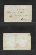 CHILE. C. 1853. Santiago - Concepción. E. Doble Stline Red "Santiago" + "France". Fine. - Chile