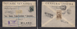 CHILE. 1915 (14 Dec) Iquique - Italy, Milano (26 Jan 16) Registered Single 50c Fkd Env + R-cachet + Label WWI Censor Lab - Chile