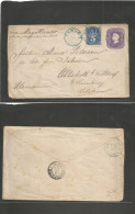 CHILE. 1897 (10 May) Temuco - Germany, Hamburg (13 June) 5c Lilac Stat + Env Doble Wavy Lines Paper + 5c Blue Adtl, Tied - Chile