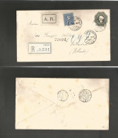 CHILE. 1892 (1 Dec) Santiago - Netherlands, Rotherdam (9 Jan 93) Registered AR 20c Dark Green Color Issue Stat Envelope  - Chile