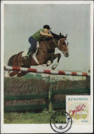 Roumanie 1959 Y&T 1647 Sur Carte Maximum Sur Carte Soviétique. Cheval Qui Saute Un Obstacle - Horses