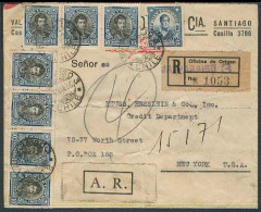 Chile - XX. 1926. Valp - USA. Reg AR Multifkd Env / 2 Diff Labels. VF + Scarce. Transits + Arrival Reverse. - Chile