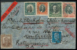 Chile - XX. 1932. Santiago - Germany - Sweden - Airmails. Air Multifkd Mixed Issues + German Combination. 25 Pf Env. VF. - Cile