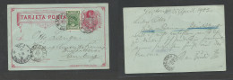 CHILE - Stationery. 1902 (25 April) Victoria - Germany, Hamburg (18 June) 2c Red Stat Card + 1c Green Adtl Tied Depart T - Chile