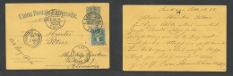 CHILE - Stationery. 1894 (19 Sept) Santiago - Germany, Madeburg (28 Oct) 2c Blue / Yellow Stat Card + Adtl 1c Green, Tie - Chile