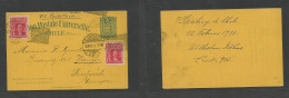 CHILE - Stationery. 1910 (12 Febr) Santiago - Finland, Helsingfors (11 March) 2c Blue / Yellow Stat Card + 2 Adtls, Tied - Chile