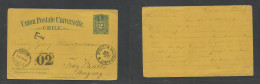 CHILE - Stationery. 1885 (27 Nov) Viña Del Mar - Uruguay, Fray Bentos (13 Dec) Via Valparaiso - Independencia + Taxed +  - Chile