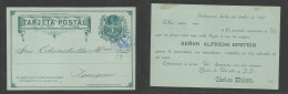 CHILE - Stationery. 1898. Valp - Iquique. 1c Green Private Printed Message Stat Card, Negative Cachet Cancel "W / Valp"  - Cile