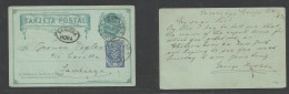 CHILE - Stationery. 1892 (26 March) Second Provisional Period. Stgo Local 1c Green Stat Card + Adtl 5c Blue Tax Fiscal S - Cile