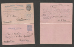 CHILE - Stationery. 1889 (14 Mayo) Valp - Denmark, Frederickshaven (21 June) 3c Blue / Pink Doble Stationary Card Used O - Cile