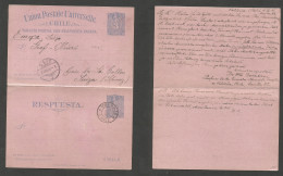 CHILE - Stationery. 1896 (16 Nov) Valdivia - Switzerland, Gais (27 Dec) 3c Bluish / Pink Doble Stationary Card, Based On - Cile