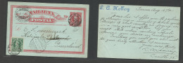 CHILE - Stationery. 1901 (18 Aug) Tacna - Finland, Pyliajoki (30 Sept) 2c Red Colon Stat Ard + 1c Green Adtl, Tied Cds.  - Cile