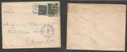 CHILE - Stationery. 1916 (5 Apr) Valparaiso - USA, Chicago, Ill (28 Apr) Ovptd 10c / 2c Green Stat Envelope + Adtl At 20 - Cile