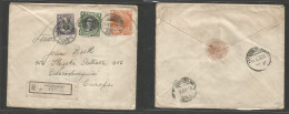 CHILE - Stationery. 1926 (7 Aug) Valparaiso - Czechoslovakia. Registered Multifkd 20c Orange Stat Envelope + 2 Adtls At  - Cile