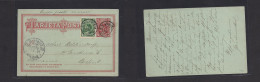 CHILE - Stationery. 1901 (11-13 Ene) Valdivia - Germany, Berlin (2 March) 2c Red/bluish Stat Card + Adtl. UPU Mns Endors - Chile